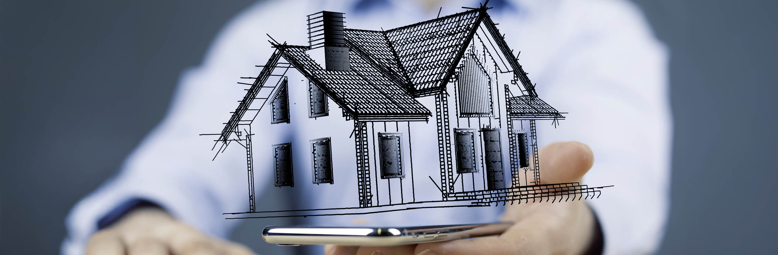 Kopfzeilenbild, dekorativer Zweck - Das Bild zeigt ein stilisiertes Haus und steht für den Bereich "Bauen und Wohnen"